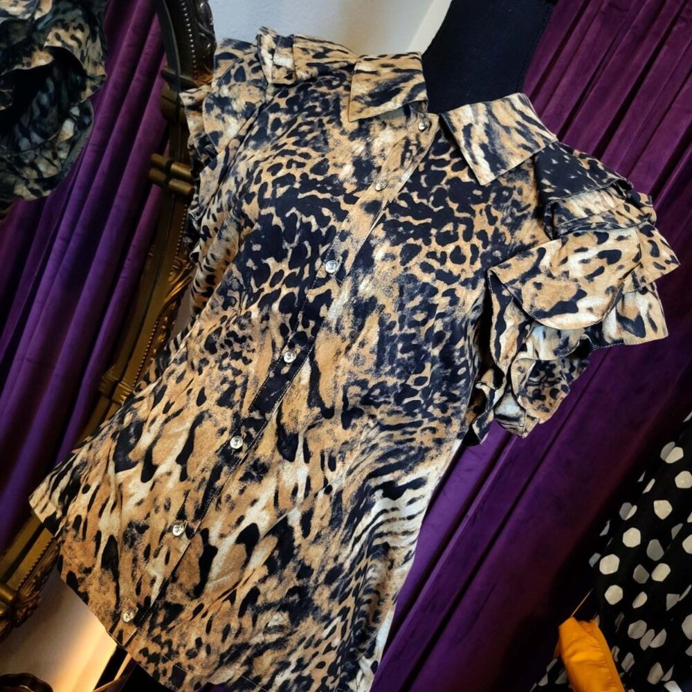Vintage Early 90's Leopard Print Ruffle Top